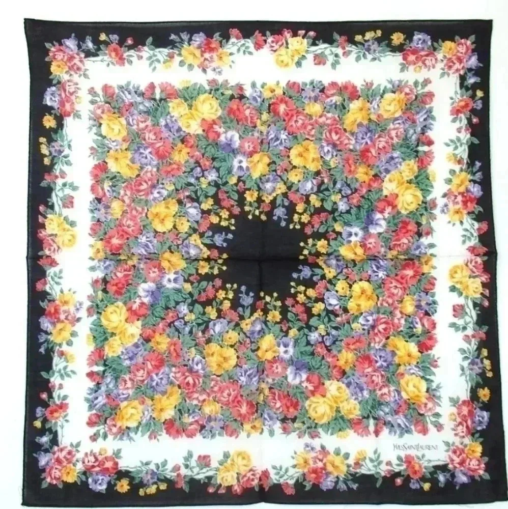 Set of 3 Yves Saint Laurent Cotton Floral Scarves 18.5" x 18.5" - Picture 2 of 9